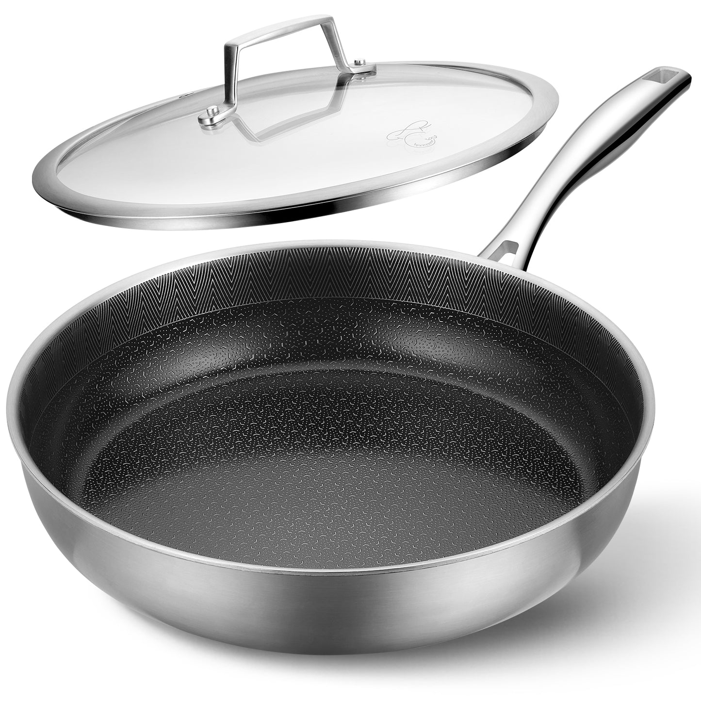 PekGema Hybird Nonstick Frying Pan with Lid 12 inch, Stainless Steel Skillet, Ceramic Non-stick Oven-Safe Chef Pan, Induction Ready, PFOA PFAS FREE Cookware