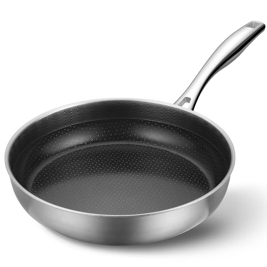 PekGema Hybird Nonstick Frying Pan 10 inch, Stainless Steel Skillet, Ceramic Non-stick Oven-Safe Chef Pan, Induction Ready, PFOA PFAS FREE Cookware
